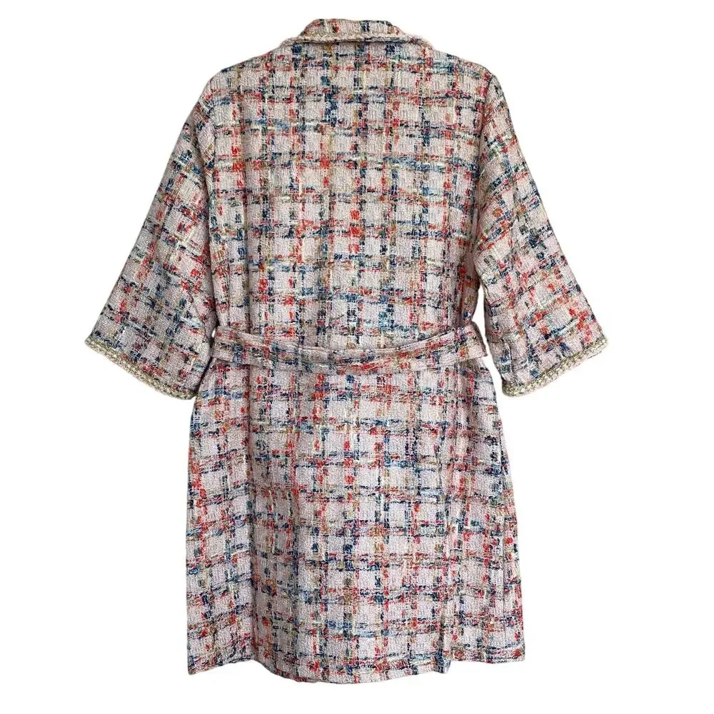 Easel Tweed Belted Shirt Dress/Coat, Teal Blush - Picture 11 of 11